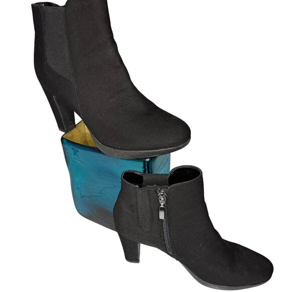 Lauren Blackwell Black Suede-Look Ankle Boots, Block Heel Zip Booties, Size 7 - Picture 3 of 6